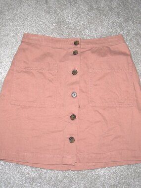 Old Navy Amelia Rose Mini Skirt Mauve Pink Button Front Pockets Size 0